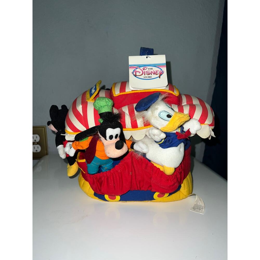 Disney's Toon Town Plush Jolly Trolley Mickey & Friends W/Pocket Dolls RARE